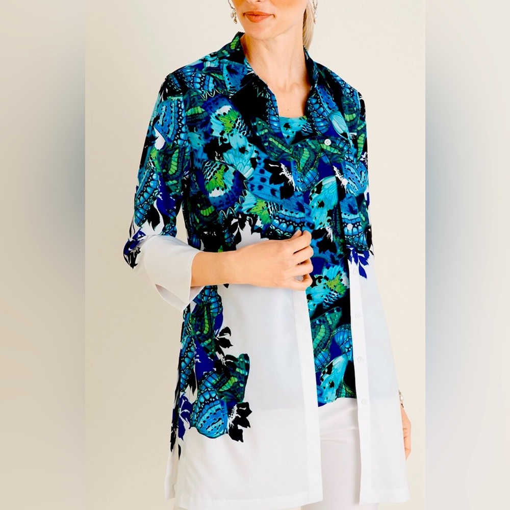 Butterfly-Print Pleat-Detail Tunic - Chico's